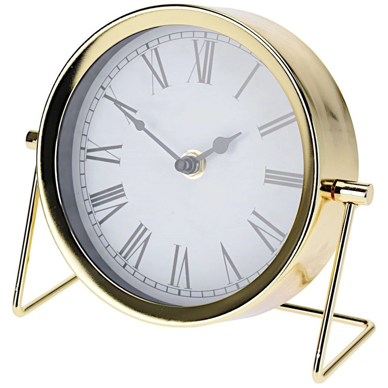 Zegar stołowy metalowy złoty 16 cm
