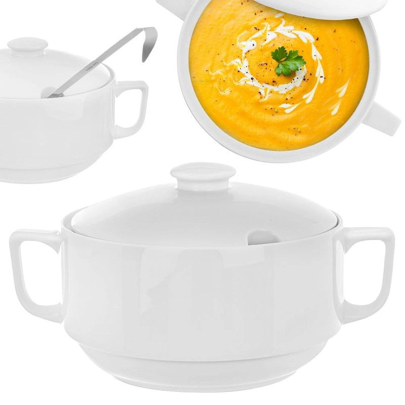 Suppenvase | Suppenterrine aus Porzellan weiß mit Deckel LUNA 2,9l 21 cm