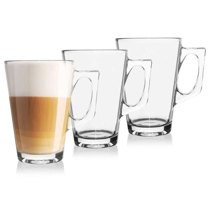 ORION Glass with handle for coffee tea drinks set of glasses 3 pcs