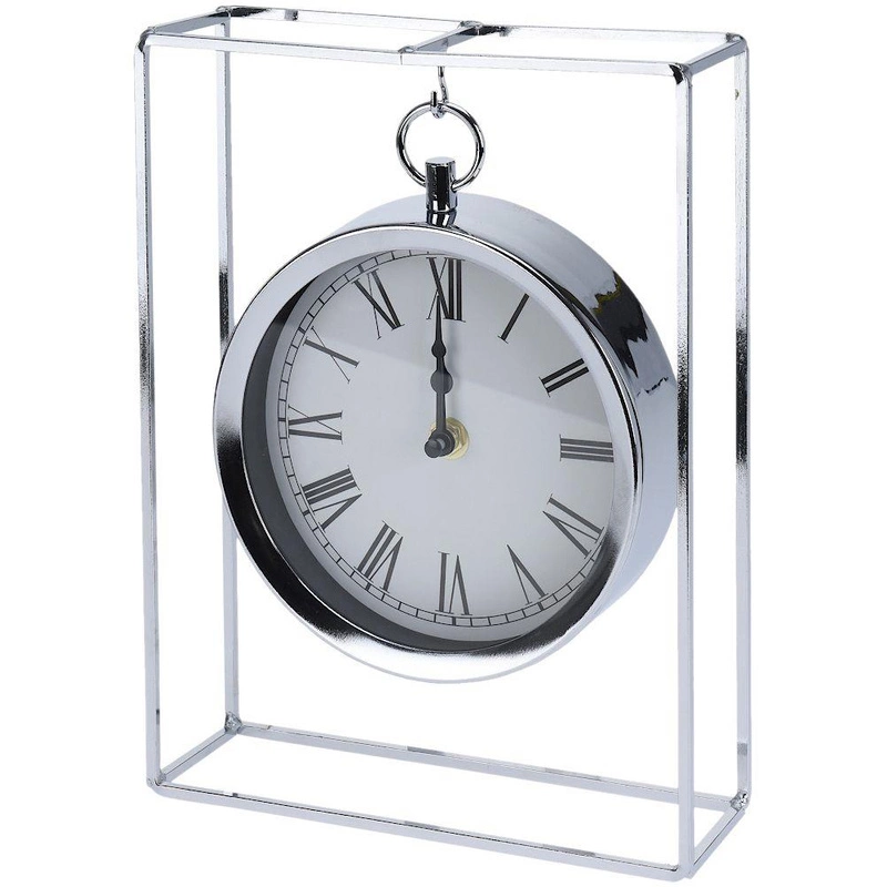 Zegar stołowy srebrny na biurko komodę stół metalowy