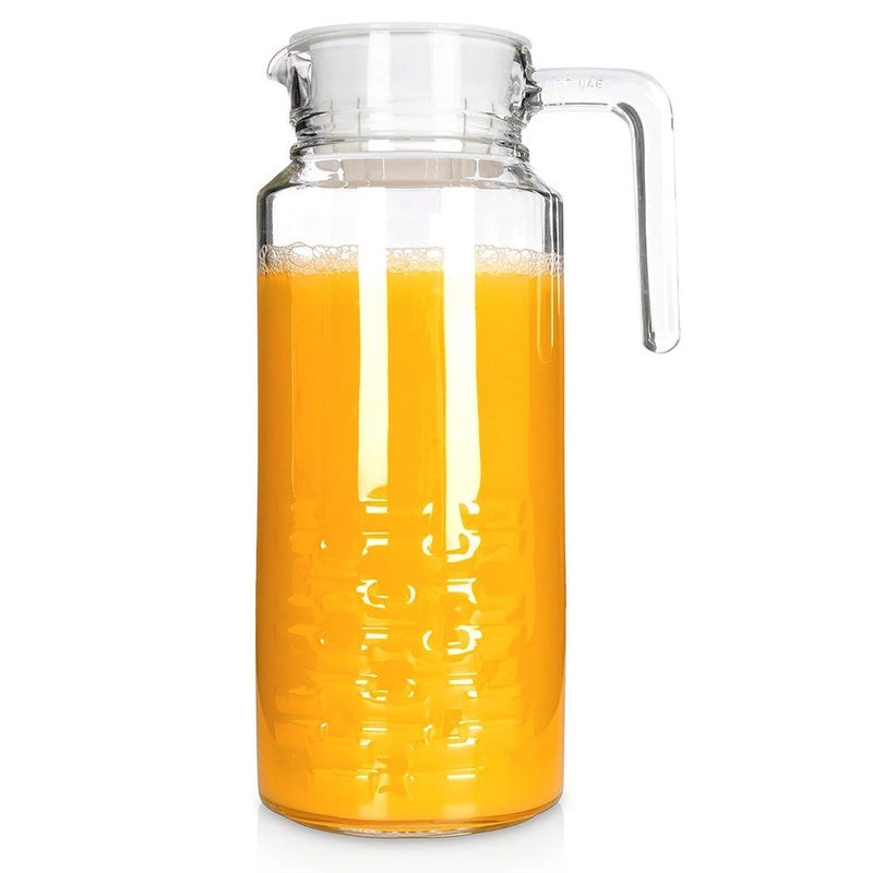 Glaskrug Glaskanne für Getränke mit Henkel Deckel 1,3l