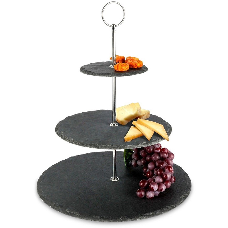 Patera kamienna 3-piętrowa na ciastka ciasto owoce babeczki czarna 31 cm